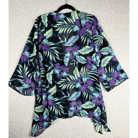 Colleen Lopez Blouse Womens Small Blue Floral Sheer Kimono Flowy Summer Vacation - Picture 3 of 14